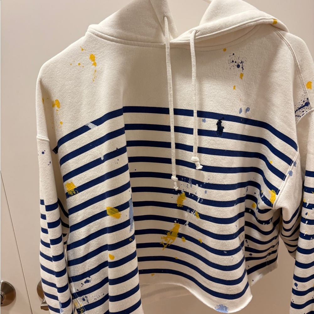 Polo by Ralph Lauren White & Navy Striped Paint-Splatter Hoodie